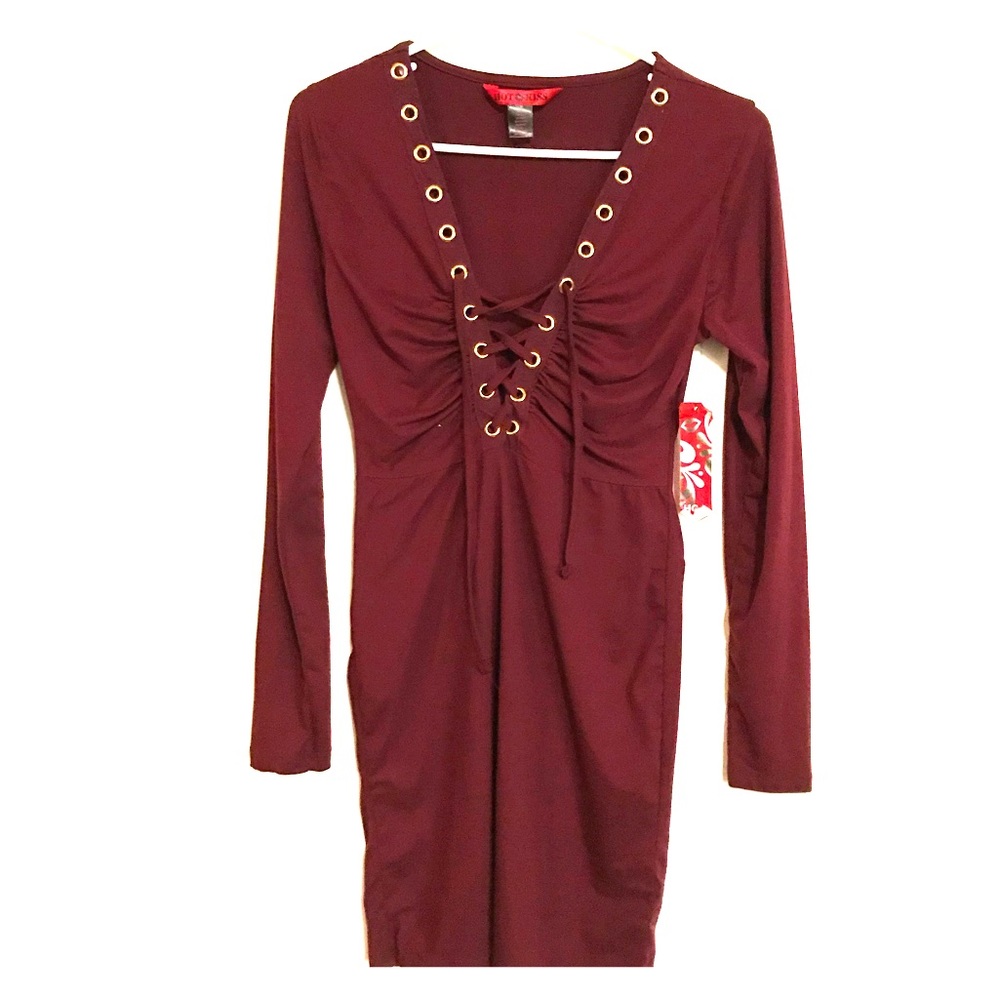 Hot Kiss gold rivets lace up front dress